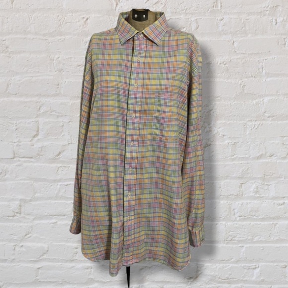 Tom James Plaid Pastels Custom Tailored Collared Button Down Dress Shirt - Picture 1 of 11